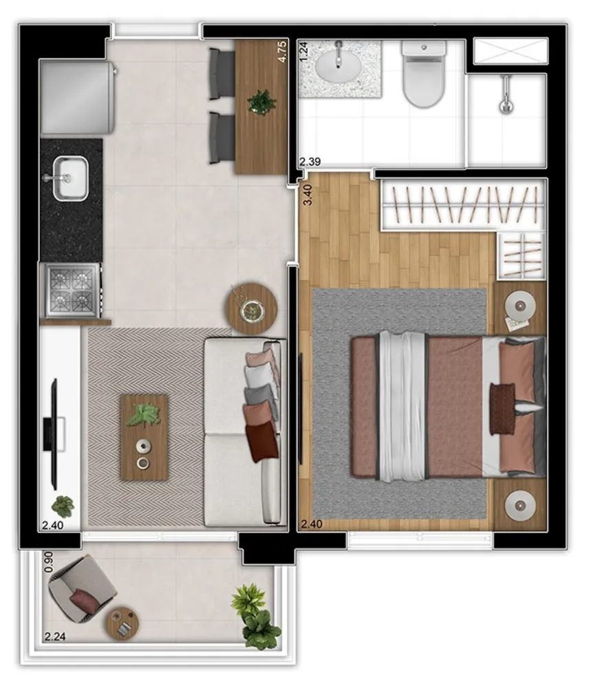 Apartamento, 1 quarto, 28 m² - Foto 2