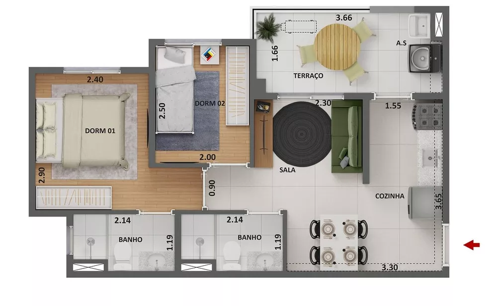 Apartamento, 2 quartos, 34 m² - Foto 2