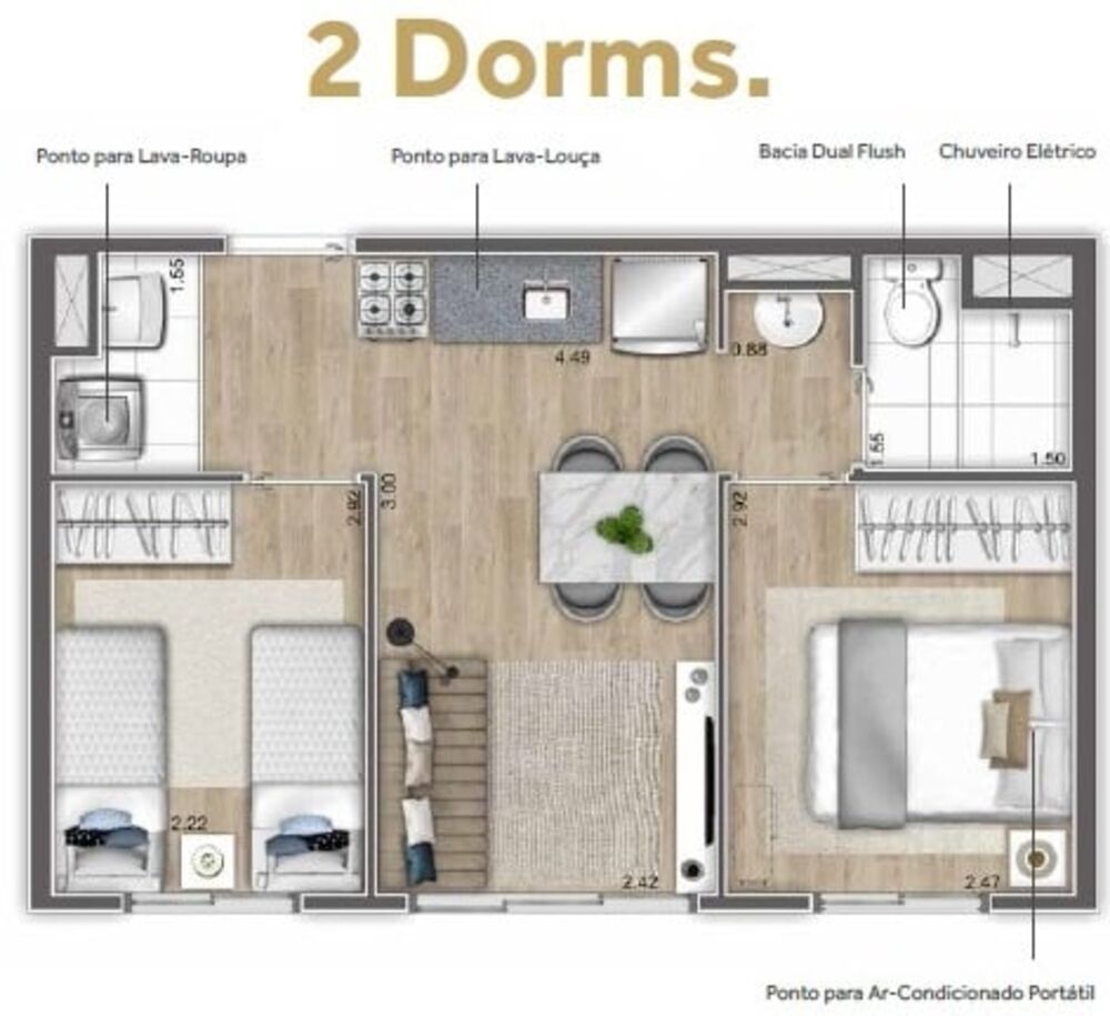 Apartamento, 3 quartos, 48 m² - Foto 2
