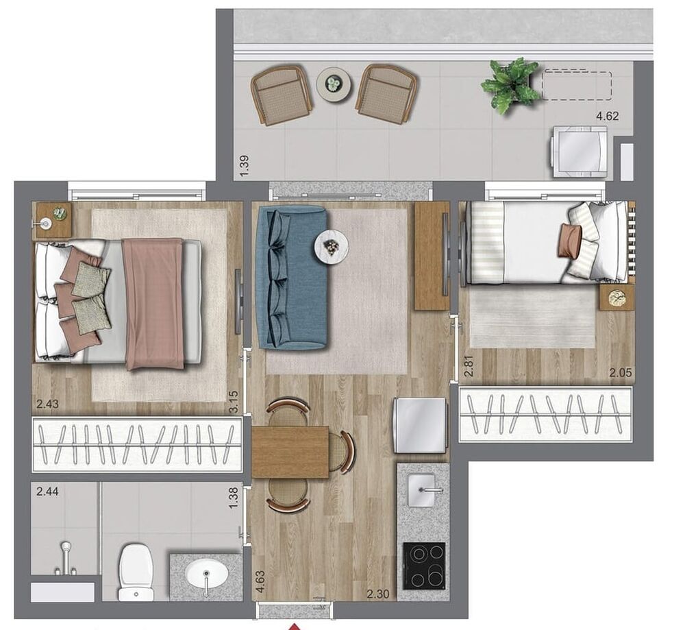 Apartamento, 2 quartos, 56 m² - Foto 2