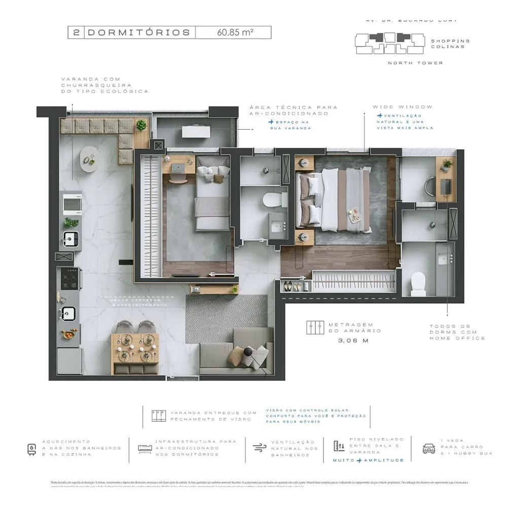 Apartamento, 2 quartos, 62 m² - Foto 1