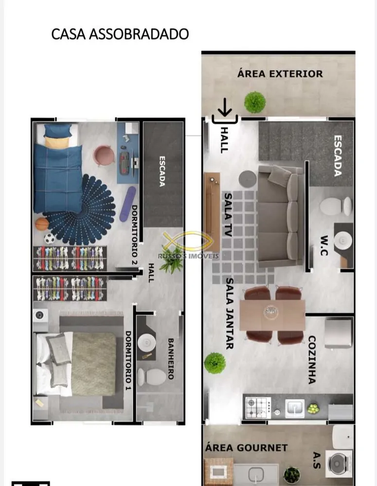 Sobrado, 2 quartos, 62 m² - Foto 1