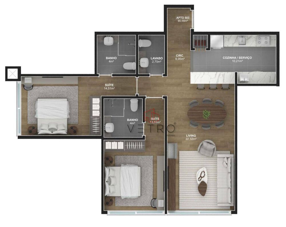 Apartamento, 2 quartos, 80 m² - Foto 2