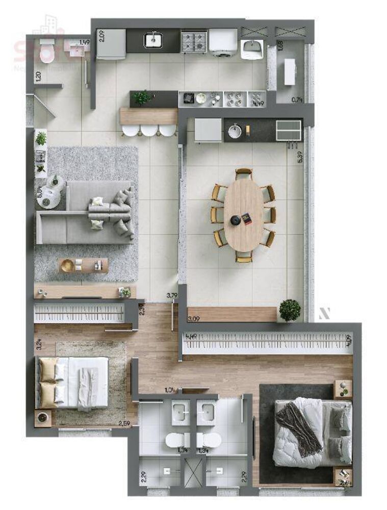 Apartamento, 3 quartos, 100 m² - Foto 2