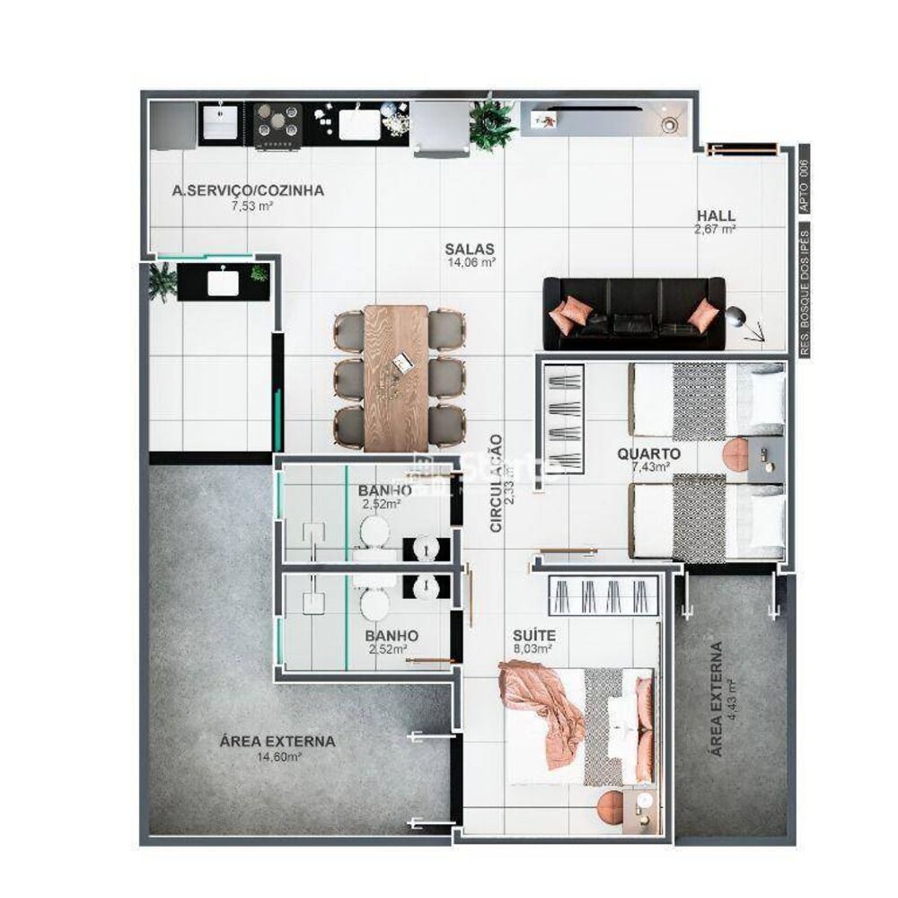 Apartamento, 2 quartos, 56 m² - Foto 3