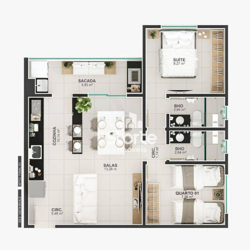 Apartamento, 2 quartos, 59 m² - Foto 3