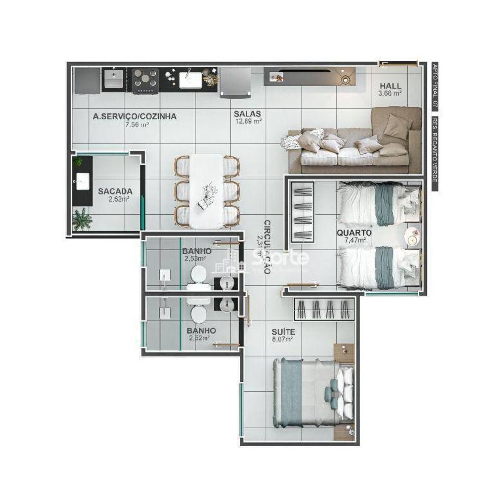 Apartamento, 2 quartos, 52 m² - Foto 3
