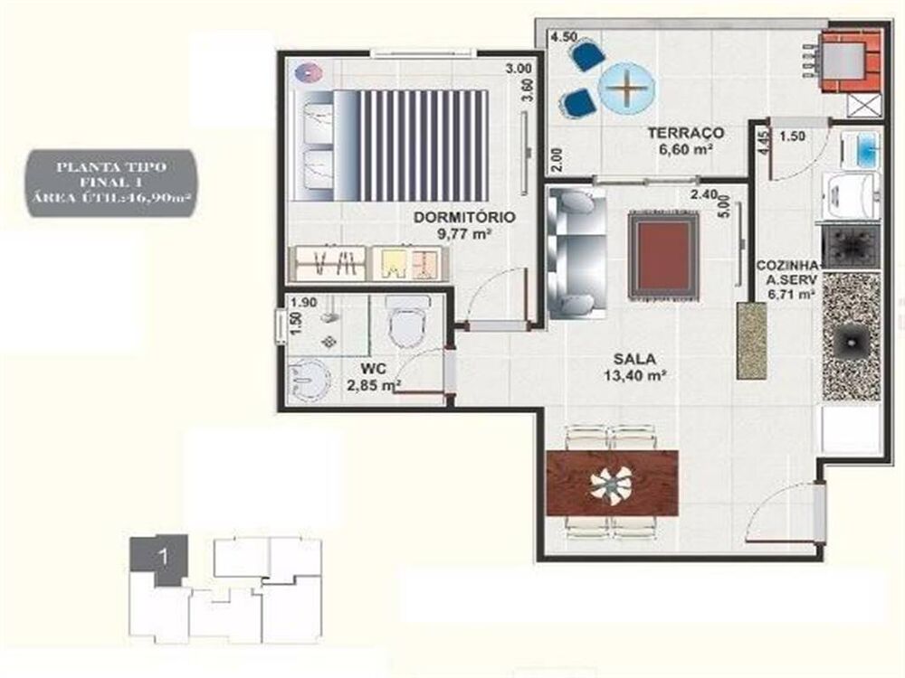 Apartamento, 1 quarto, 46 m² - Foto 2