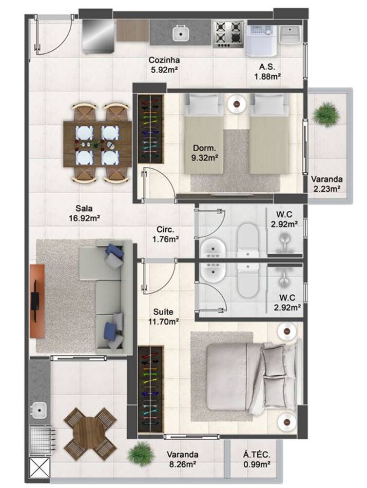 Apartamento, 2 quartos, 74 m² - Foto 2