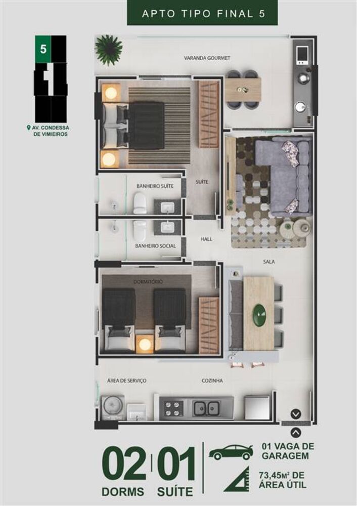 Apartamento, 2 quartos, 73 m² - Foto 3
