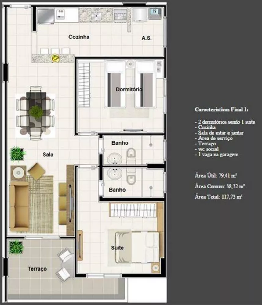 Apartamento à venda com 2 quartos, 79m² - Foto 1