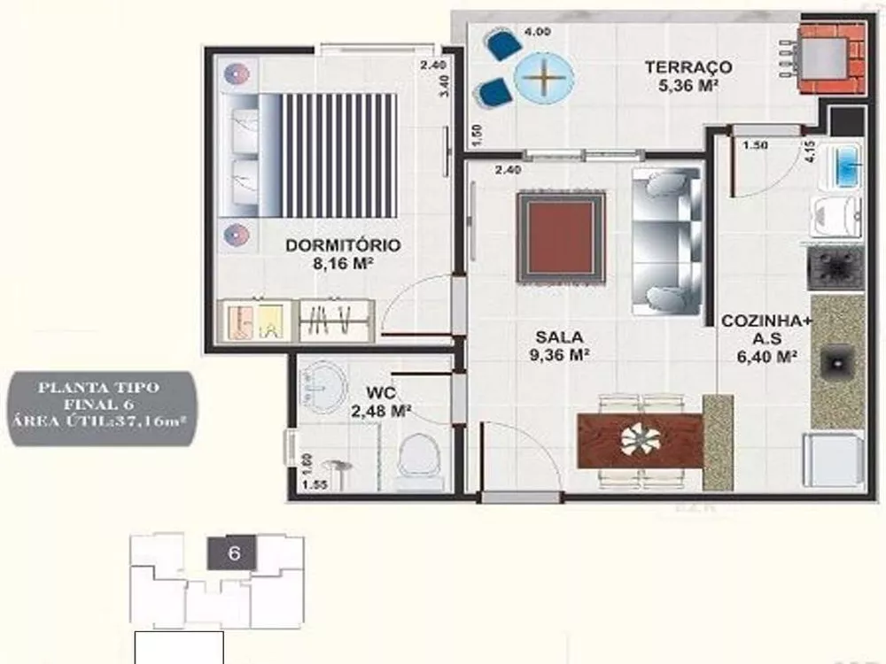 Apartamento à venda com 1 quarto, 37m² - Foto 2