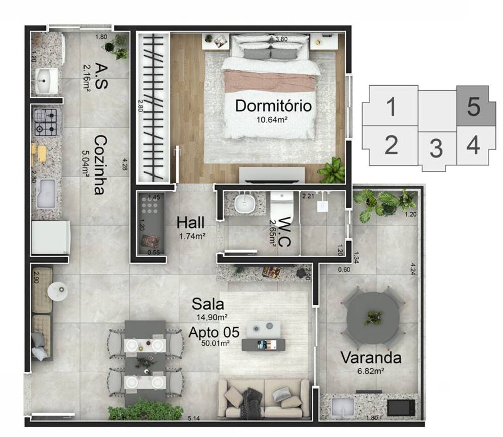 Apartamento, 1 quarto, 50 m² - Foto 3