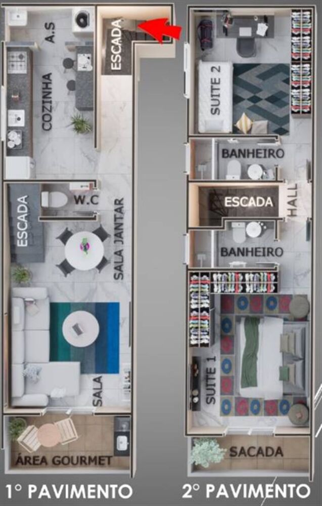 Sobrado, 2 quartos, 61 m² - Foto 2