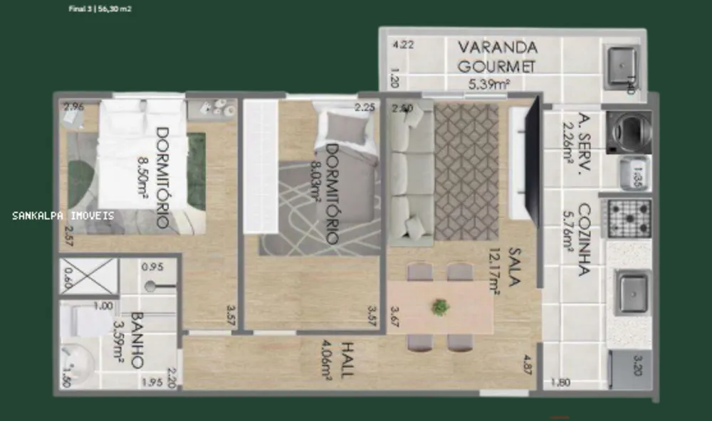 Apartamento, 2 quartos, 52 m² - Foto 2