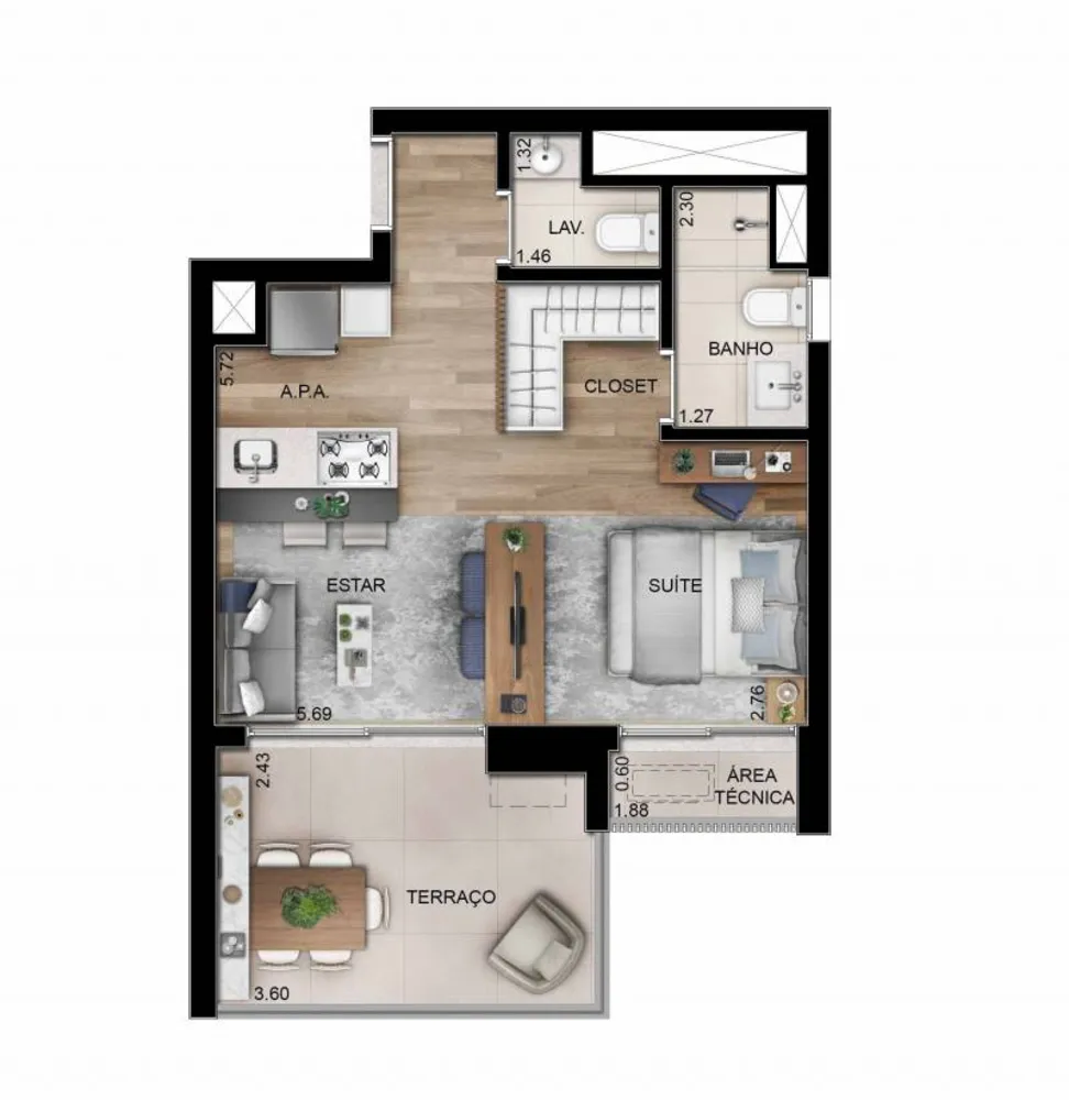 Apartamento, 1 quarto, 44 m² - Foto 2