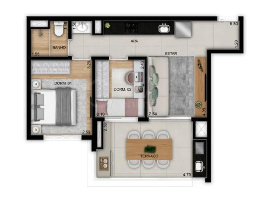 Apartamento, 2 quartos, 51 m² - Foto 2