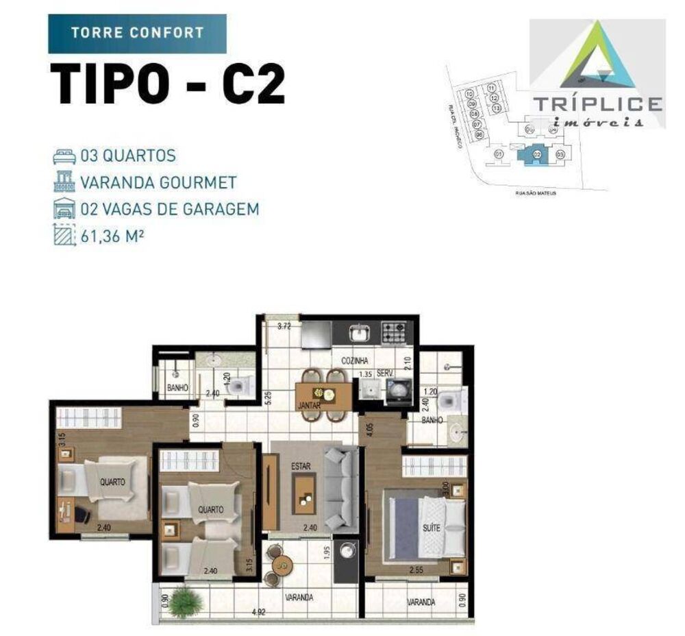 Apartamento, 3 quartos, 61 m² - Foto 1