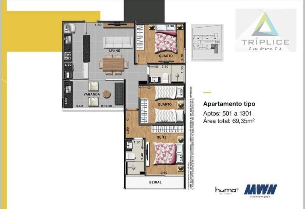 Apartamento à venda com 3 quartos, 73m² - Foto 3
