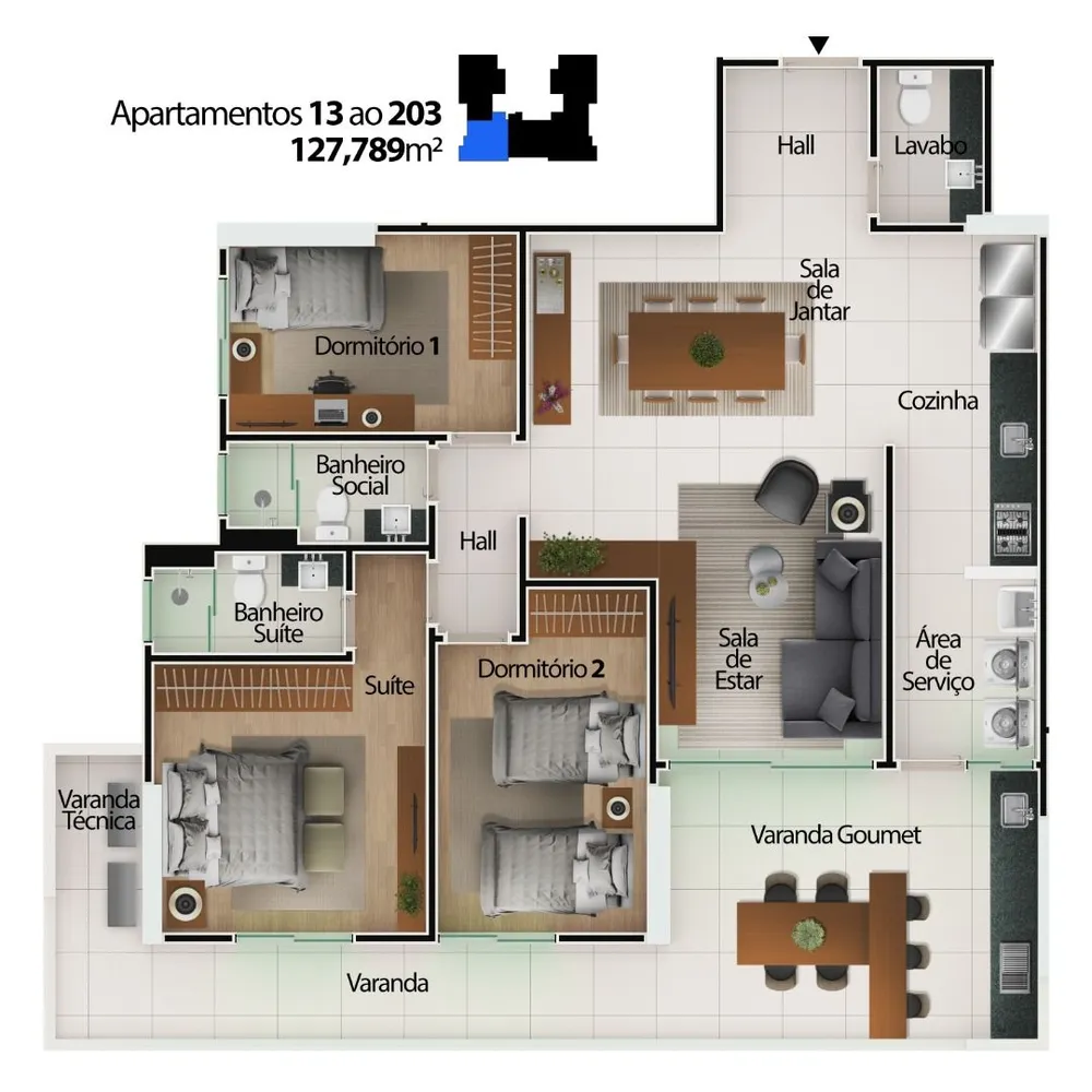 Apartamento, 3 quartos, 127 m² - Foto 2