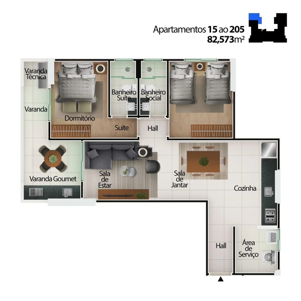 Apartamento, 2 quartos, 82 m² - Foto 2
