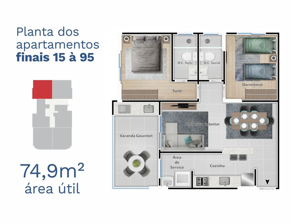 Apartamento, 2 quartos, 74 m² - Foto 1