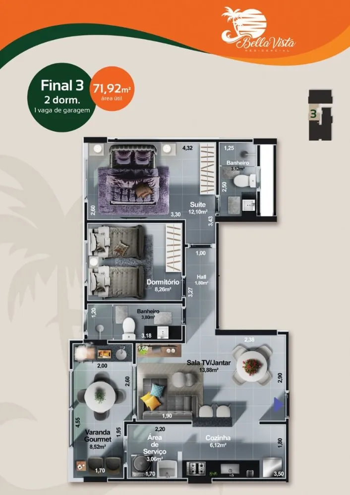 Apartamento, 2 quartos, 71 m² - Foto 2