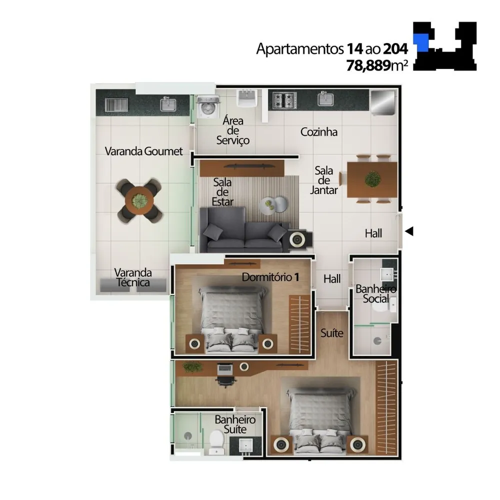 Apartamento, 2 quartos, 78 m² - Foto 2