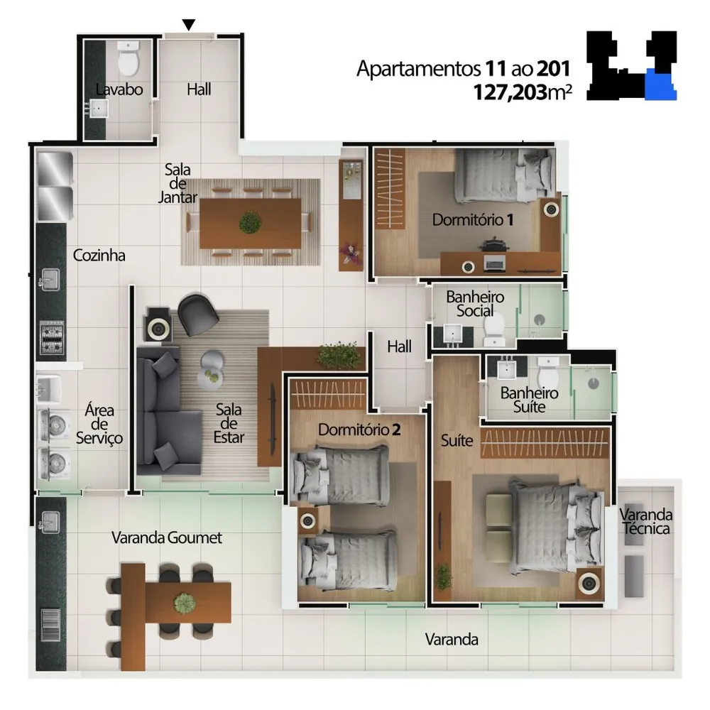 Apartamento, 3 quartos, 127 m² - Foto 2