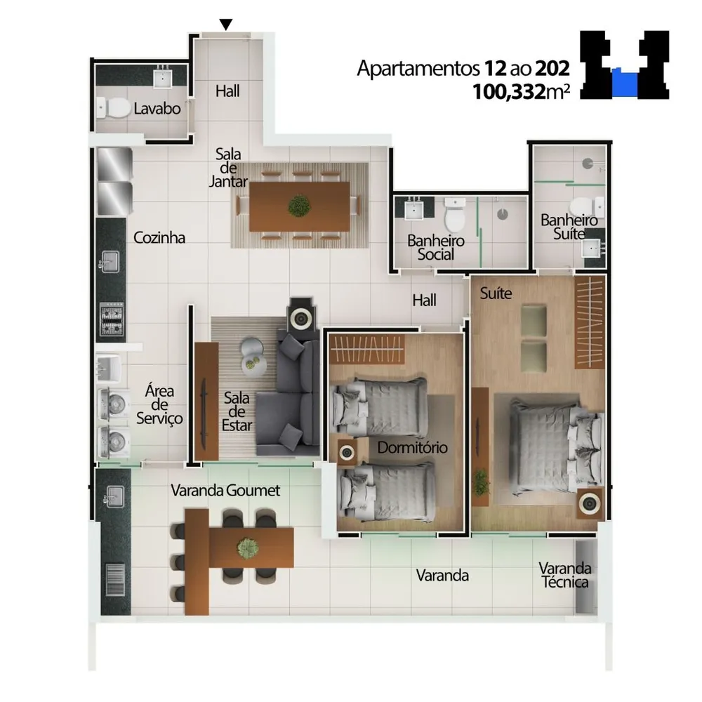 Apartamento, 2 quartos, 100 m² - Foto 2