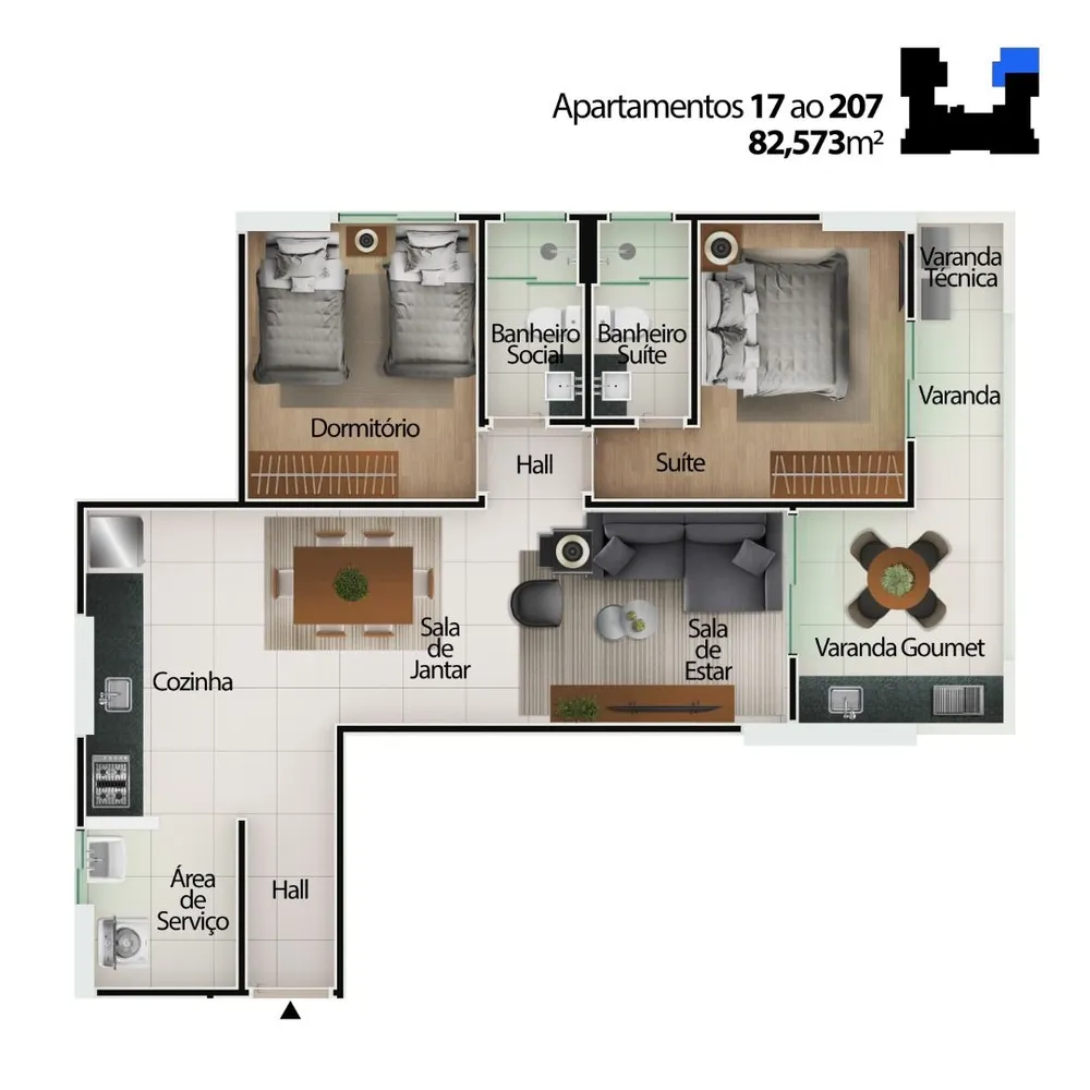 Apartamento, 2 quartos, 82 m² - Foto 2