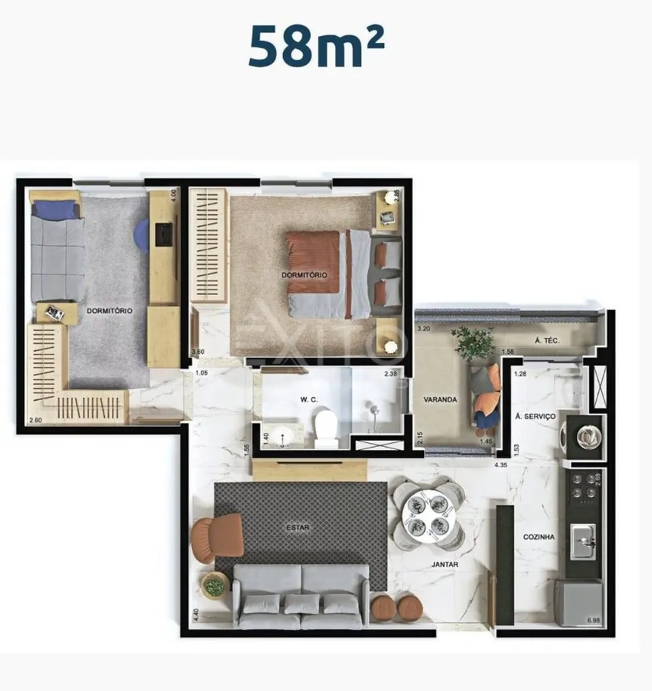 Apartamento, 2 quartos, 58 m² - Foto 1