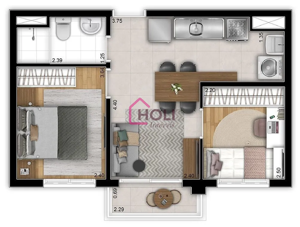 Apartamento, 2 quartos, 38 m² - Foto 3