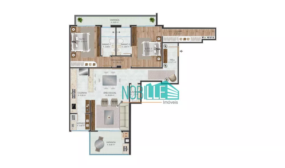 Apartamento à venda com 2 quartos, 103m² - Foto 2