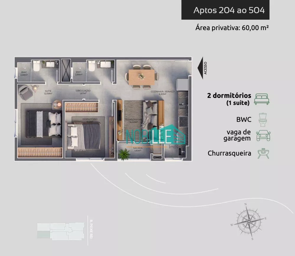 Apartamento à venda com 2 quartos, 60m² - Foto 2