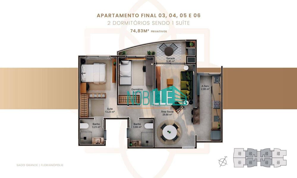 Apartamento à venda com 2 quartos, 74m² - Foto 2