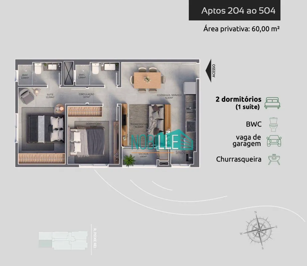 Apartamento, 2 quartos, 59 m² - Foto 8