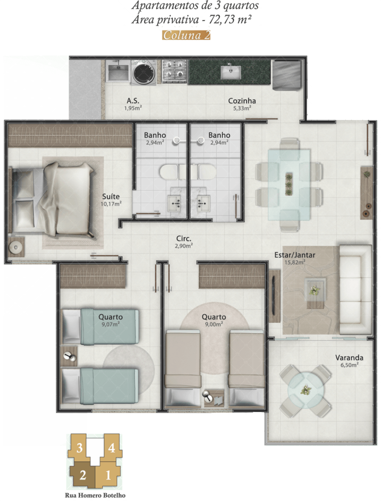 Apartamento, 2 quartos, 60 m² - Foto 1