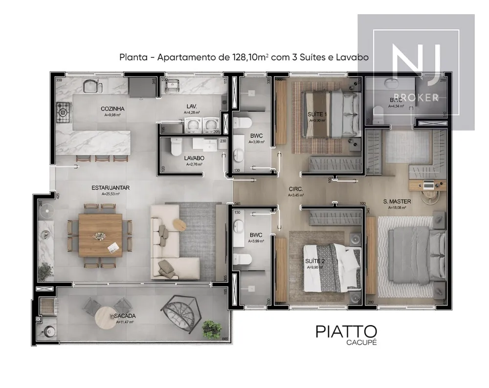 Apartamento, 3 quartos, 128 m² - Foto 3