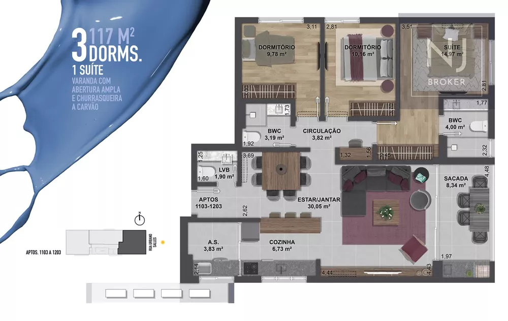 Apartamento, 3 quartos, 117 m² - Foto 2