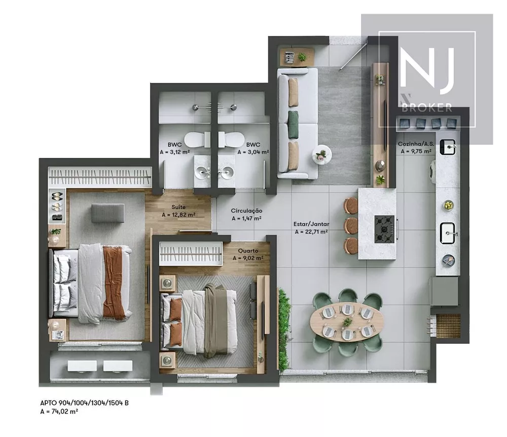 Apartamento, 2 quartos, 74 m² - Foto 3
