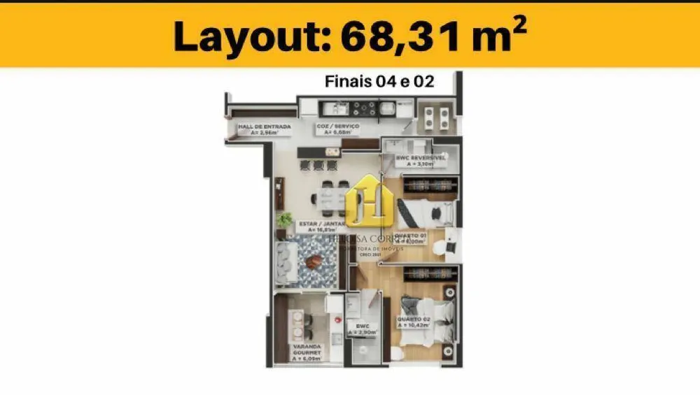 Apartamento, 2 quartos, 68 m² - Foto 2