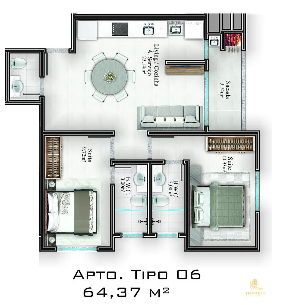 Apartamento, 2 quartos, 65 m² - Foto 2