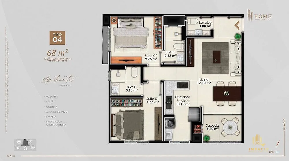 Apartamento, 2 quartos, 69 m² - Foto 4