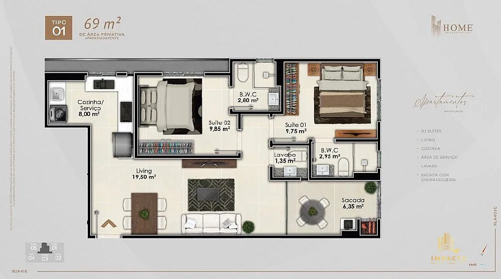Apartamento, 2 quartos, 69 m² - Foto 7