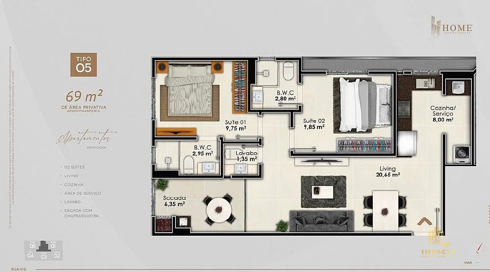 Apartamento, 2 quartos, 69 m² - Foto 3