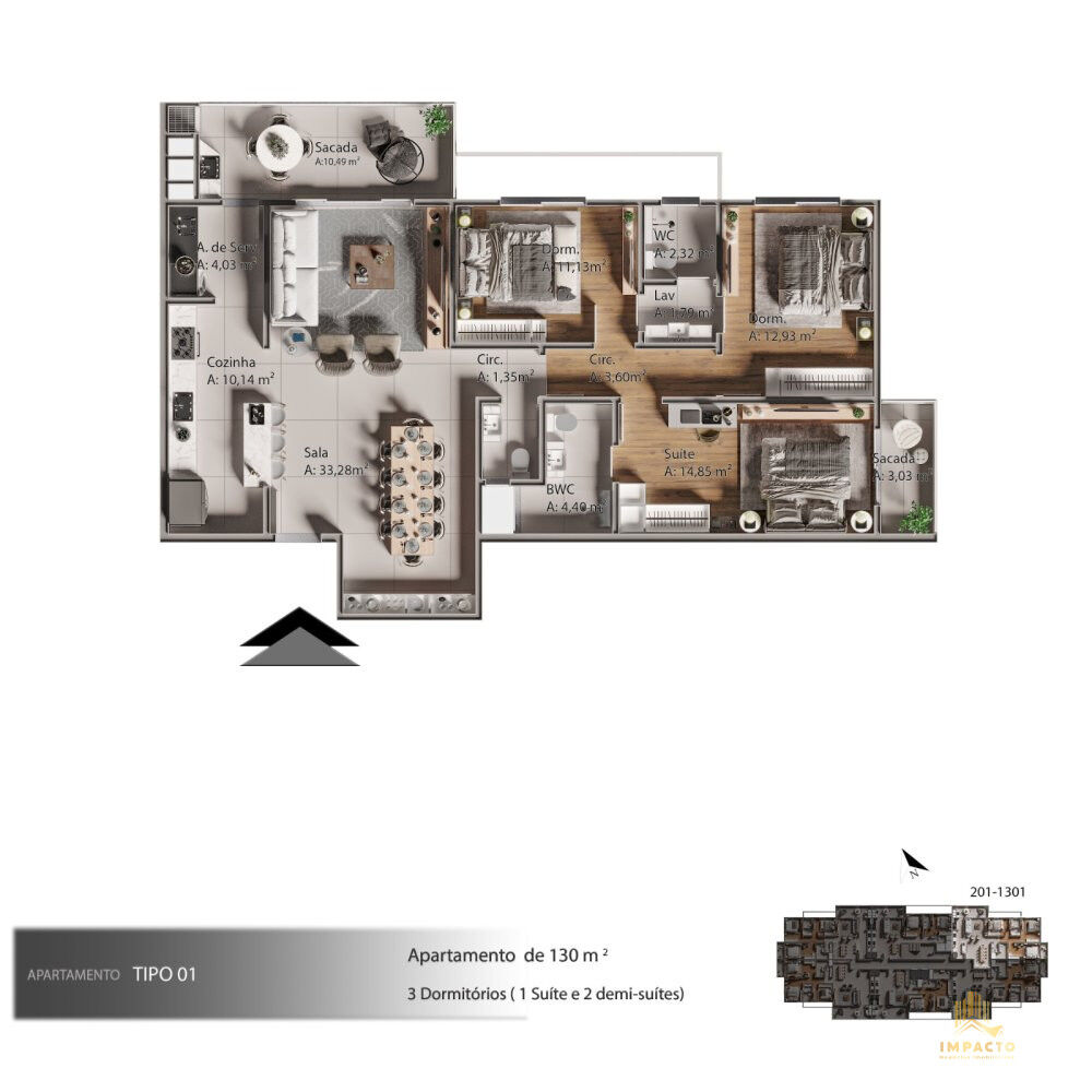 Apartamento à venda com 3 quartos, 131m² - Foto 4