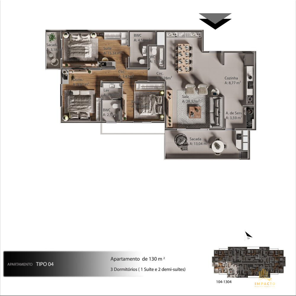 Apartamento à venda com 3 quartos, 131m² - Foto 3