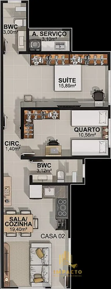 Casa, 2 quartos, 56 m² - Foto 12