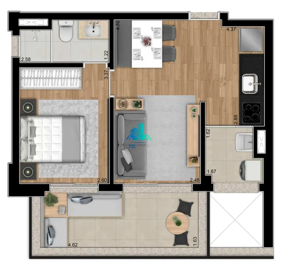 Apartamento, 1 quarto, 48 m² - Foto 1